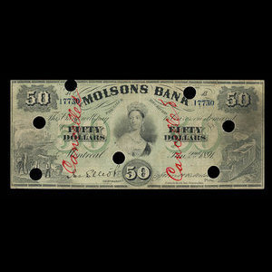 Canada, Molsons Bank, 50 dollars : 2 janvier 1891