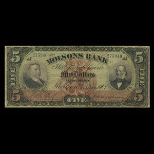 Canada, Molsons Bank, 5 dollars : 3 janvier 1903