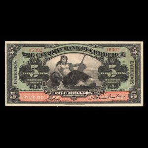 Barbade, Canadian Bank of Commerce, 5 dollars : 2 janvier 1922