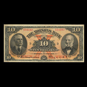 Canada, Molsons Bank, 10 dollars : 2 juillet 1918