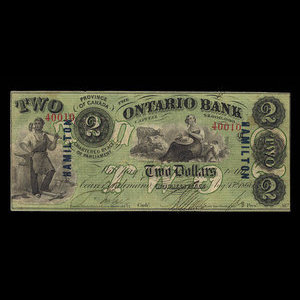 Canada, Ontario Bank, 2 dollars : 15 août 1861