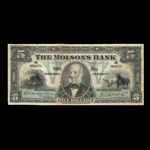 Canada, Molsons Bank, 5 dollars : 2 janvier 1912