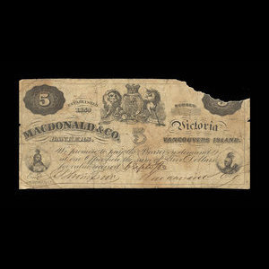 Canada, Macdonald & Company Bankers, 5 dollars : 6 septembre 1863