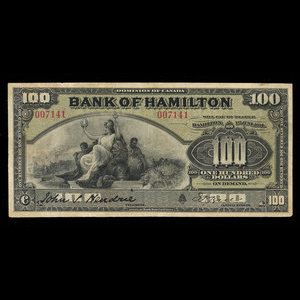 Canada, Bank of Hamilton, 100 dollars : 1 juin 1914