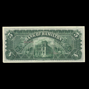 Canada, Bank of Hamilton, 5 dollars : 1 juin 1892