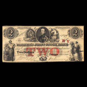 Canada, Farmer's Joint Stock Banking Co., 2 dollars : 1 février 1849