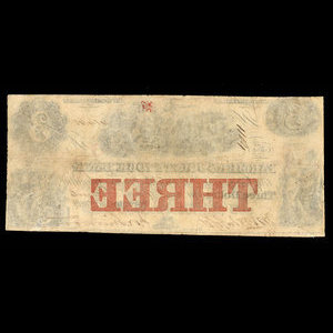 Canada, Farmer's Joint Stock Banking Co., 3 dollars : 1 février 1849