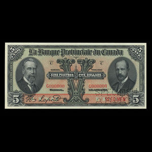 Canada, Banque Provinciale du Canada, 5 dollars : 2 janvier 1913