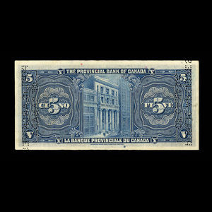 Canada, Banque Provinciale du Canada, 5 dollars : 1 septembre 1936