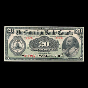 Canada, Sovereign Bank of Canada, 20 dollars : 1 mai 1907