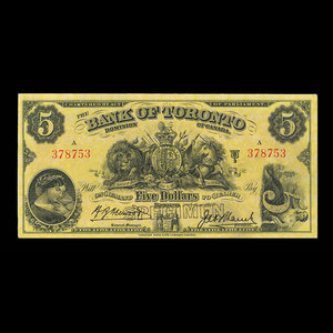 Canada, Bank of Toronto (The), 5 dollars : 2 janvier 1937