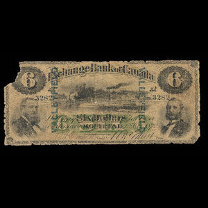 Canada, Exchange Bank of Canada, 6 dollars : 1 octobre 1872