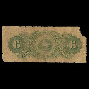 Canada, Exchange Bank of Canada, 6 dollars : 1 octobre 1872