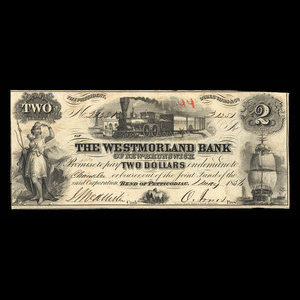 Canada, Westmorland Bank of New Brunswick, 2 dollars : 1 mai 1856