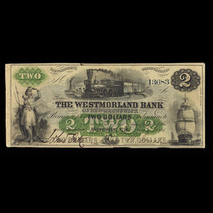 Canada, Westmorland Bank of New Brunswick, 2 dollars : 1 août 1861