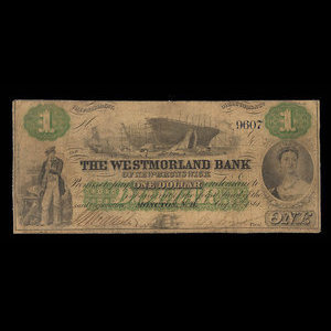 Canada, Westmorland Bank of New Brunswick, 1 dollar : 1 août 1861