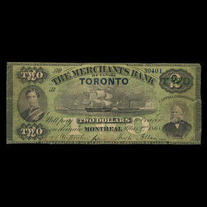 Canada, Merchants Bank of Canada (The), 2 dollars : 2 mars 1868