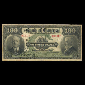 Canada, Banque de Montréal, 100 dollars : 3 septembre 1912