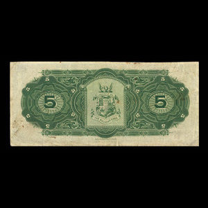 Canada, Molsons Bank, 5 dollars : 2 janvier 1908