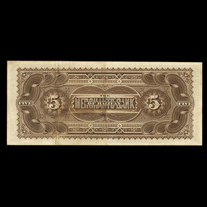 Canada, Merchants' Bank of Halifax, 5 dollars : 2 janvier 1892