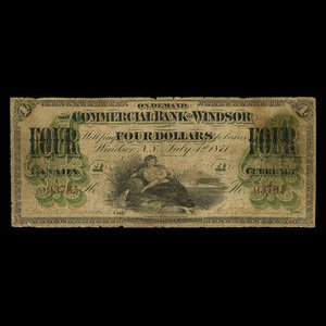 Canada, Commercial Bank of Windsor, 4 dollars : 1 juillet 1871