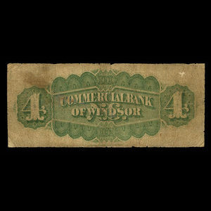 Canada, Commercial Bank of Windsor, 4 dollars : 1 juillet 1871