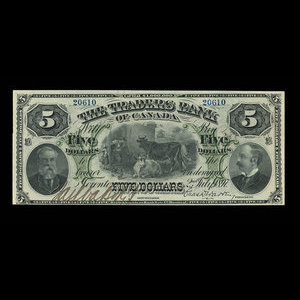 Canada, Traders Bank of Canada, 5 dollars : 2 juillet 1897