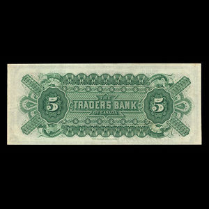 Canada, Traders Bank of Canada, 5 dollars : 2 juillet 1897