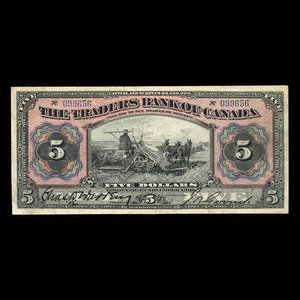 Canada, Traders Bank of Canada, 5 dollars : 1 novembre 1910