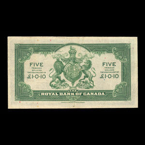 Trinité, Banque Royale du Canada, 5 dollars : 3 janvier 1938