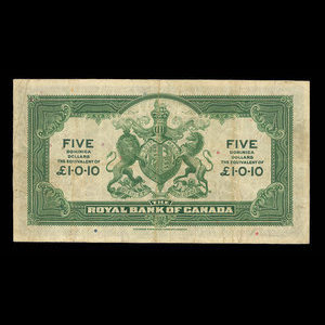 Dominique, Banque Royale du Canada, 5 dollars : 3 janvier 1938