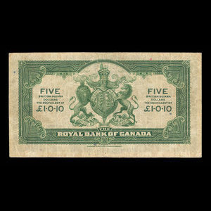 Guyane britannique, Banque Royale du Canada, 5 dollars : 3 janvier 1938