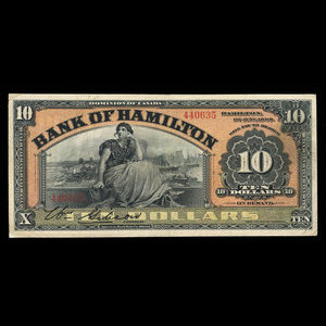 Canada, Bank of Hamilton, 10 dollars : 1 juin 1909