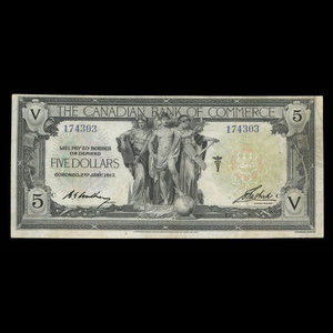 Canada, Canadian Bank of Commerce, 5 dollars : 2 janvier 1917