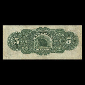 Canada, Merchants Bank of Canada (The), 5 dollars : 1 février 1916