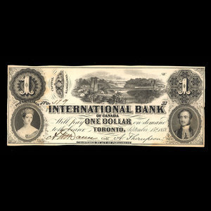 Canada, International Bank of Canada, 1 dollar : 15 septembre 1858