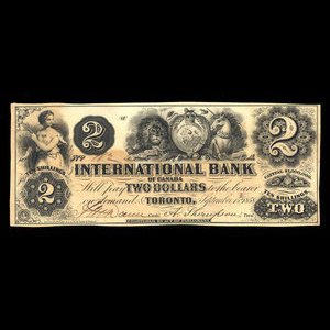 Canada, International Bank of Canada, 2 dollars : 15 septembre 1858