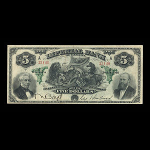 Canada, Imperial Bank of Canada, 5 dollars : 3 janvier 1916