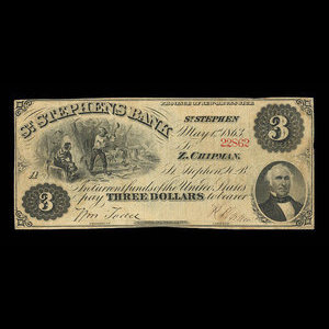 Canada, St. Stephen's Bank, 3 dollars : 1 mai 1863