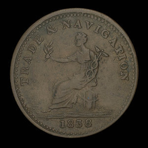 Canada, inconnu, 1 penny : 1838