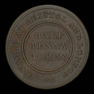 Grande-Bretagne, Bristol Brass & Copper Company, 1/2 penny : 1811