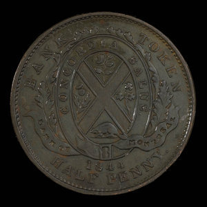 Canada, Banque de Montréal, 1/2 penny : 1844