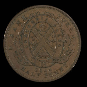 Canada, Banque de Montréal, 1/2 penny : 1844