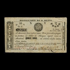 Canada, Wfd. Nelson & Cie., 15 sous : 22 juillet 1837