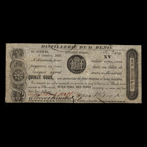 Canada, Wfd. Nelson & Cie., 15 sous : 9 octobre 1837