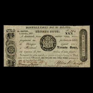 Canada, Wfd. Nelson & Cie., 30 sous : 9 octobre 1837