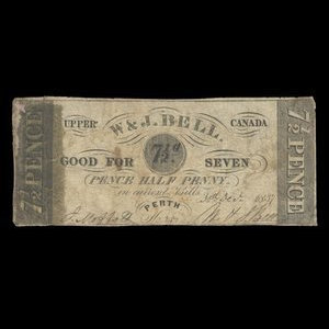 Canada, W. & J. Bell, 7 1/2 pence : 30 décembre 1837