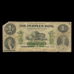 Canada, Peoples Bank of New Brunswick, 1 dollar : 2 janvier 1874