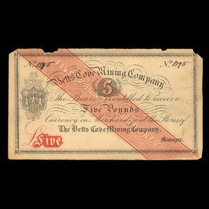 Canada, Betts Cove Mining Company, 5 livres(anglaise) : 1886