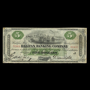 Canada, Halifax Banking Company, 5 dollars : 1 octobre 1880